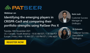 webinar on Identifying the emerging players in CRISPR-Cas9 comparing portfolio strengths using PatSeer Pro X